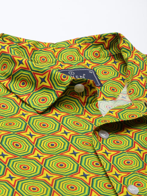 Yellow Printed Short Sleeves Shirt